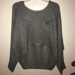 Grey and Silver Scoop Neck Crop Sweater